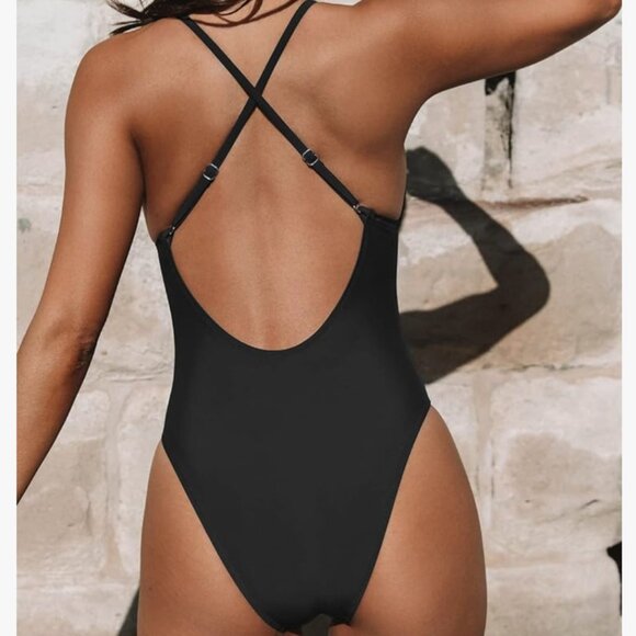 Black one piece front plunge swimsuit - Picture 8 of 9